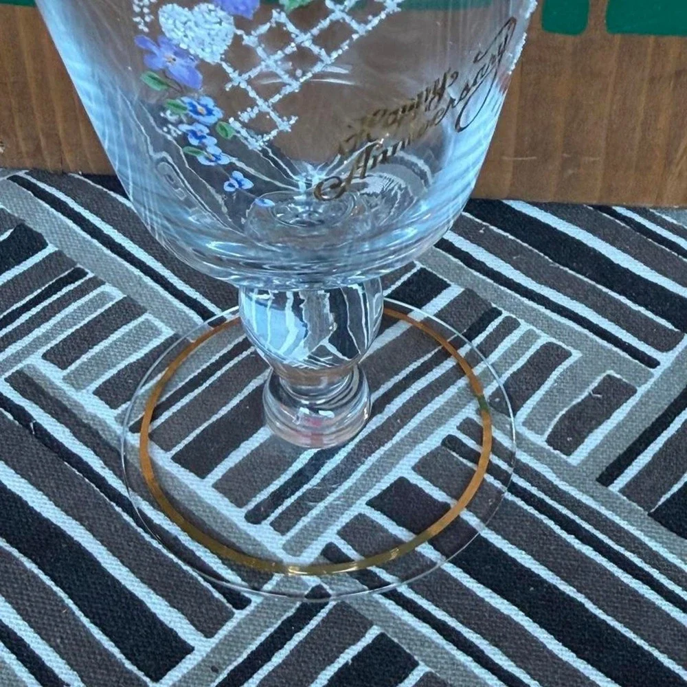 Fenton Glassware Happy Anniversary wine glass
